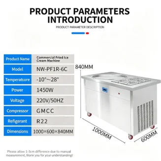 Alternative view of Newin NW-PF1R-6C Single Square Pan Fried Ice Cream Machine (with 6 Tanks)
