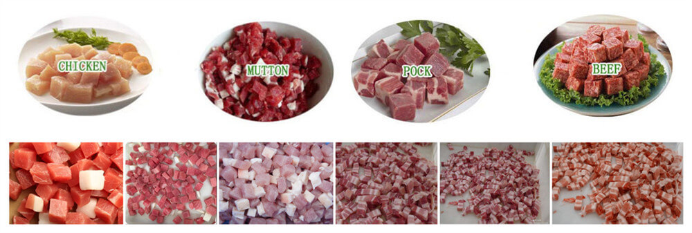 meat cubes cut by this multifunctional meat cutting machine
